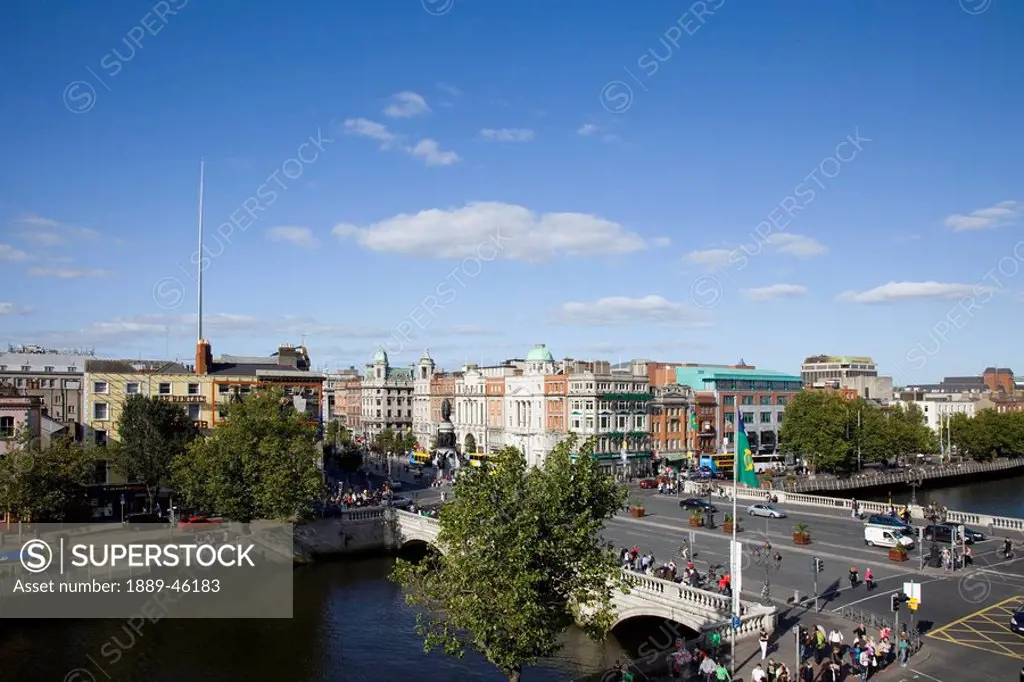 dublin, ireland, o´connell street bridge and river liffey in dublin city