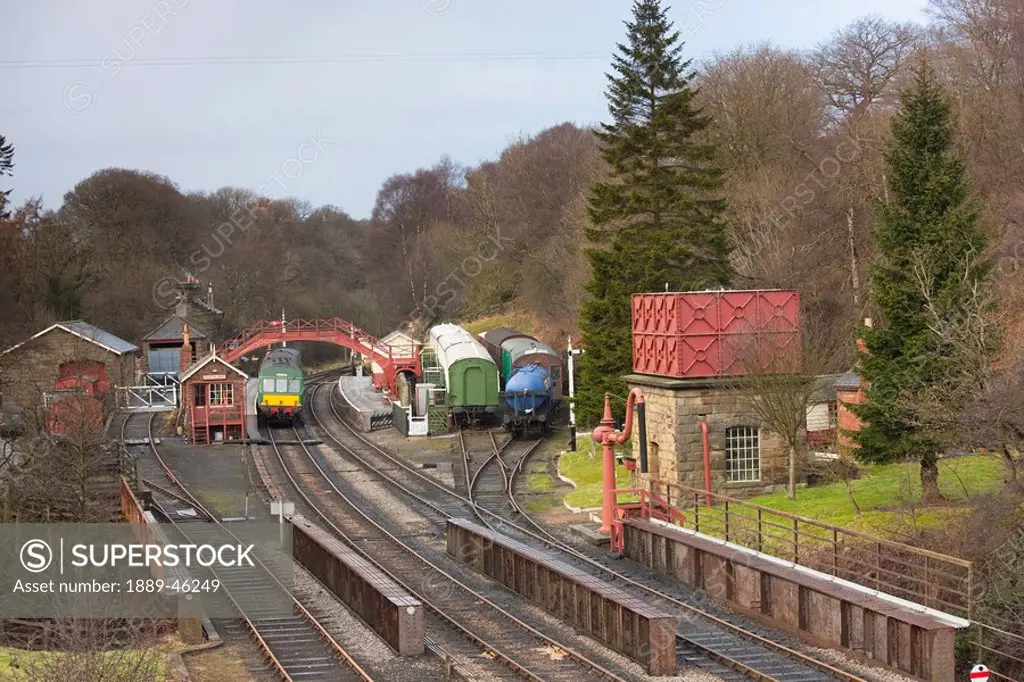 north yorkshire, england, trains on the tracks and switches