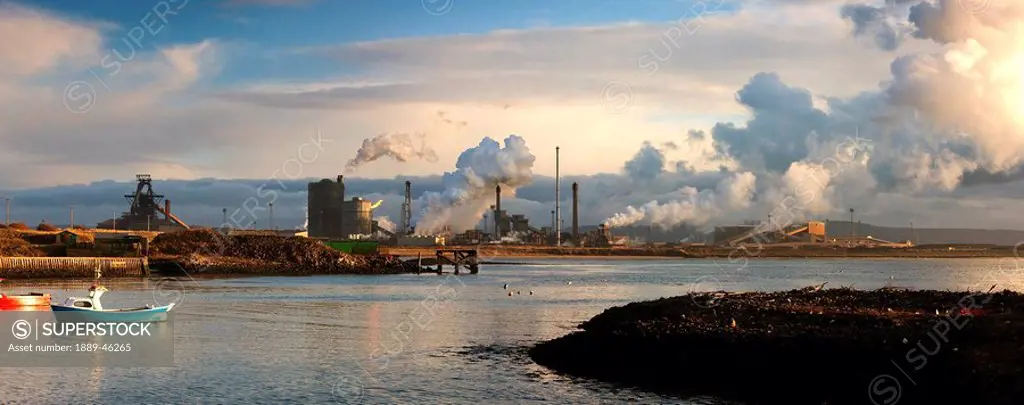 saltburn, teesside, england, view of an industrial area from the shoreline