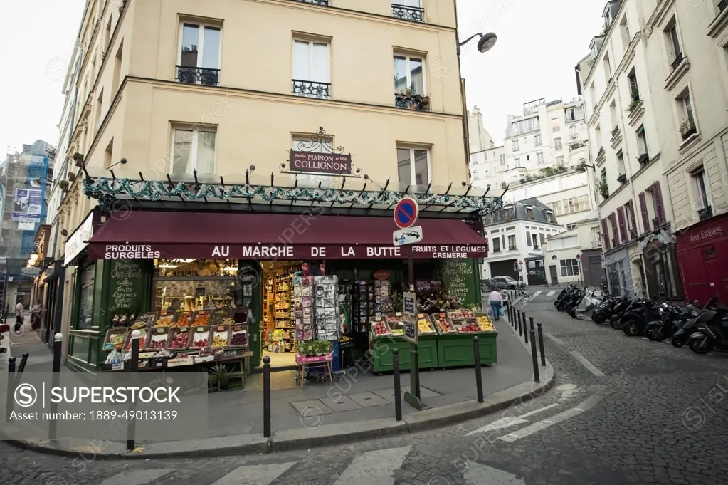 France, Montmartre; Paris, Au Marche De La Butte grocery shop