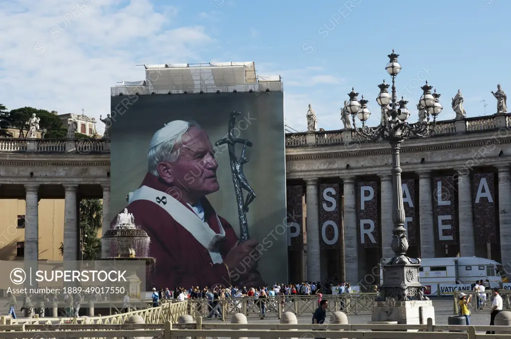 St. Peter's Square And A Poster Of Pope Benedict Xvi; Vatican City, Vatican City State