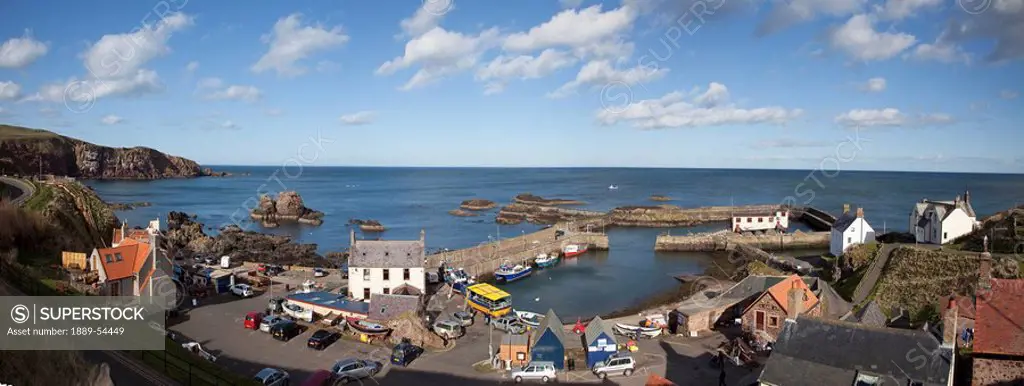 St. abbs head, berwickshire, scottish borders, scotland, a view of the town along the water