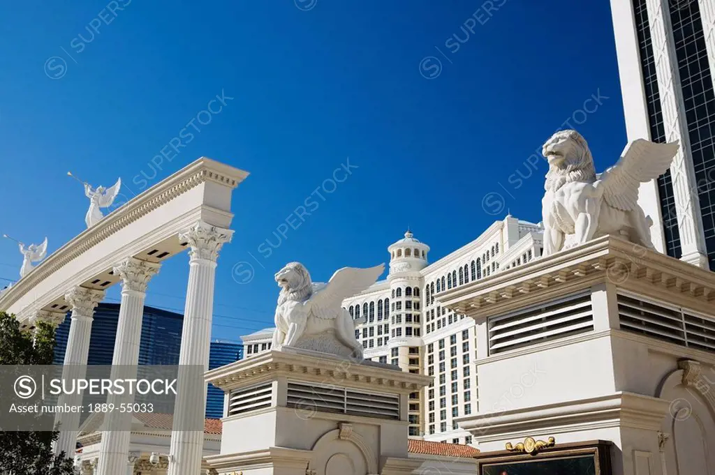 Las Vegas, Nevada, United States Of America, Griffin Statues And Columns With Angels And Trumpets