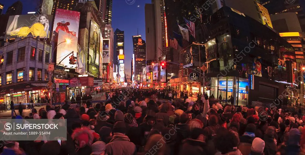 manhattan, new york city, new york, united states of america, crowd gathering for new years eve celebration at times square
