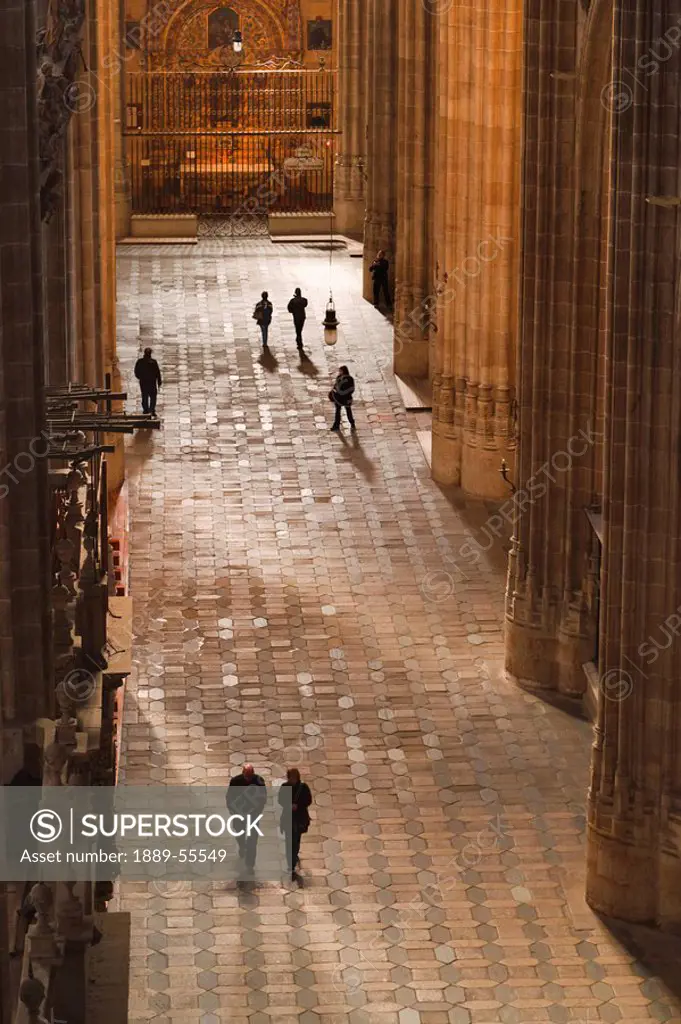 visitors strolling in an aisle of the new cathedral catedral nueva, salamanca, salamanca province, spain
