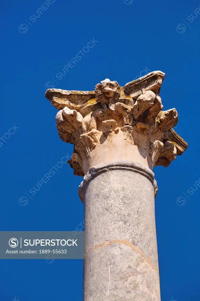 column with corinthian capital from the roman theatre built in the first century b.c., merida, badajoz province, spain