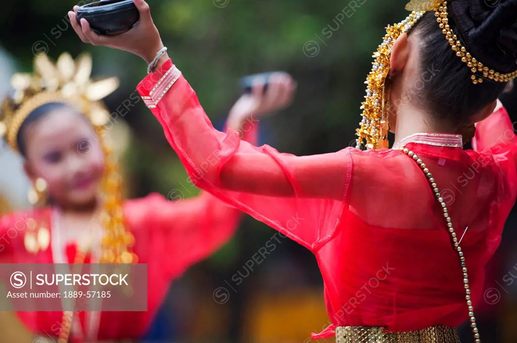 Young Thai Girls Perform Traditional Dance At Doi Sutep Temple, Chiang Mai, Thailand