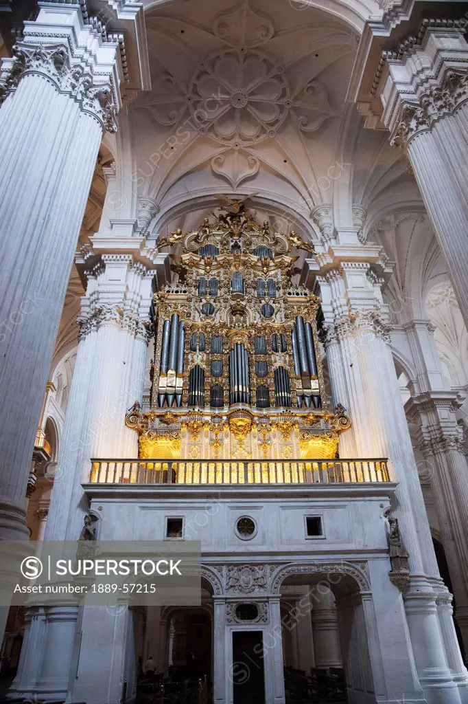 Organ In Granada Cathedral, Granada, Andalusia, Spain