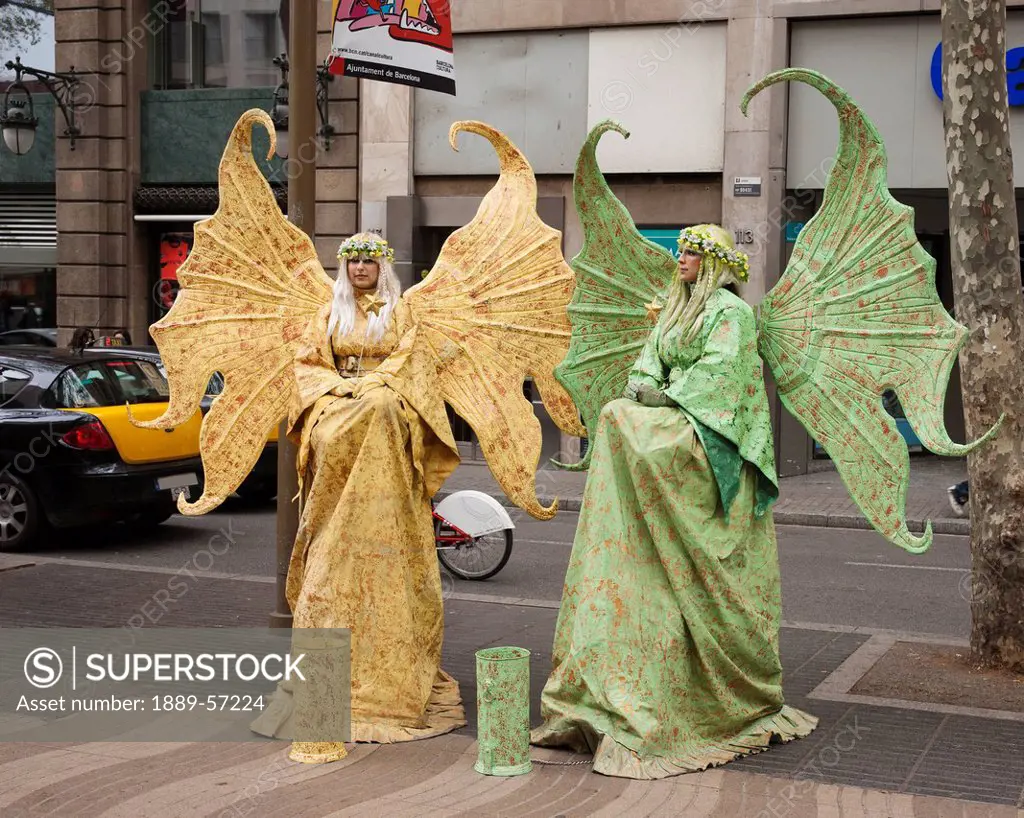 Living Statues Of Fairies, Barcelona, Spain