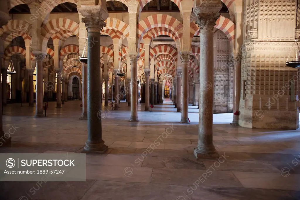 Striped Arches And Columns In The Cathedral Of Our Lady Of The Assumption Great Mosque Of Cordoba, Cordoba, Andalusia, Spain