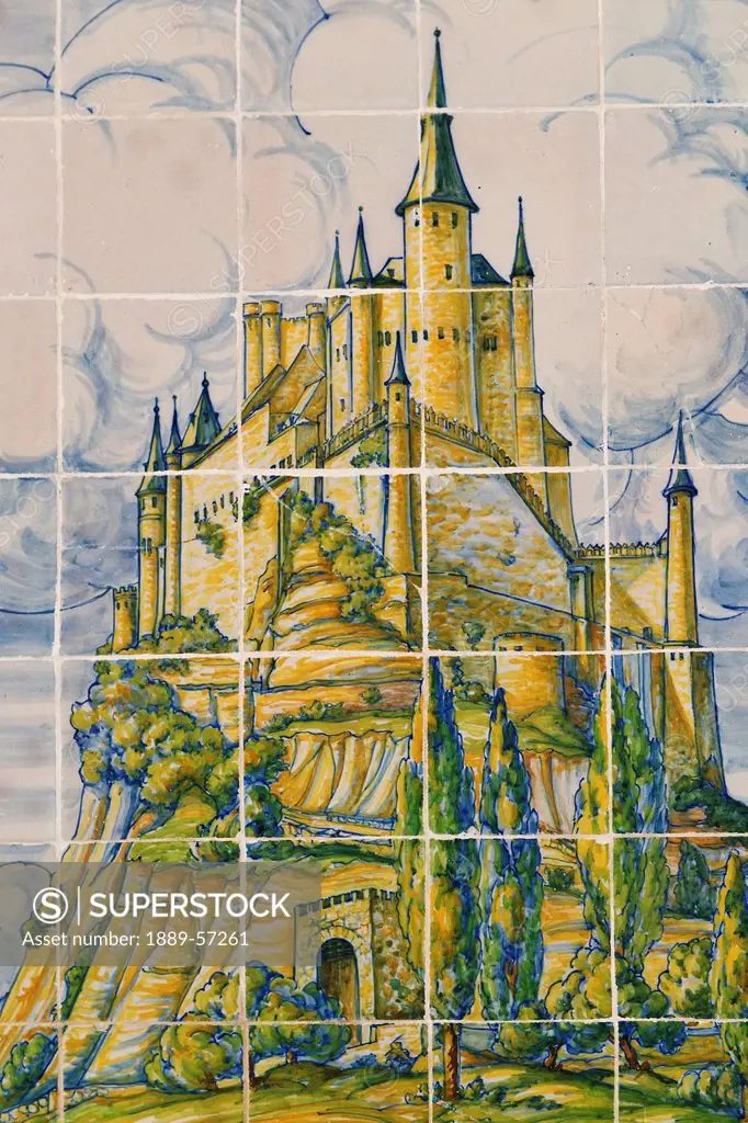 Modern Ceramic Tile With A Painting Of The Alcazar, Segovia, Segovia Province, Spain