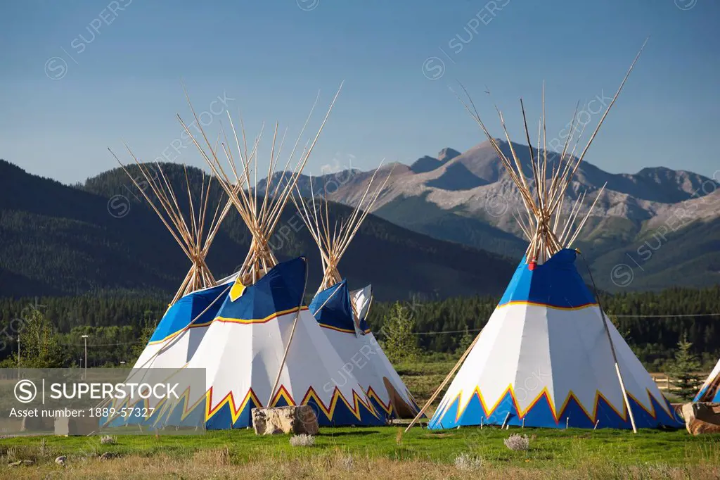 Tipis In The Mountains, Alberta, Canada