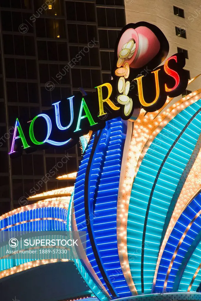 Neon Sign At The Aquarius Casino, Laughlin City, Nevada, United States Of America