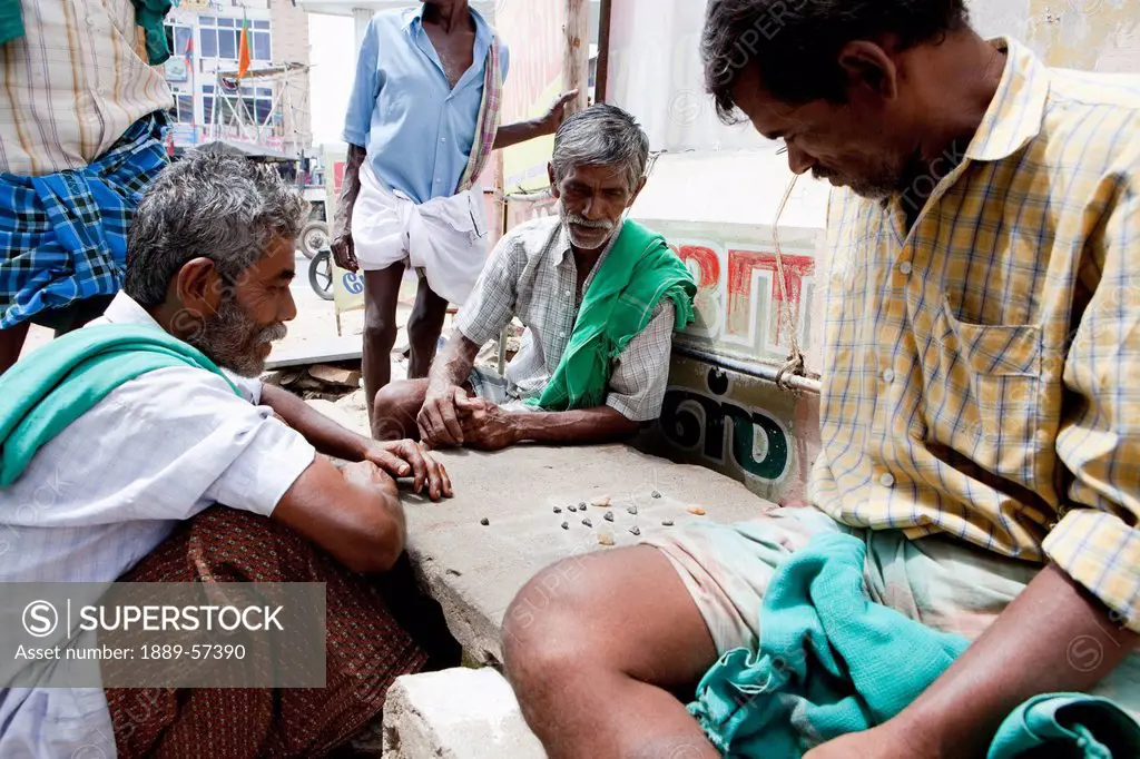 Men Gathered To Play A Game With Stones, Sathyamangalam, Tamil Nadu, India