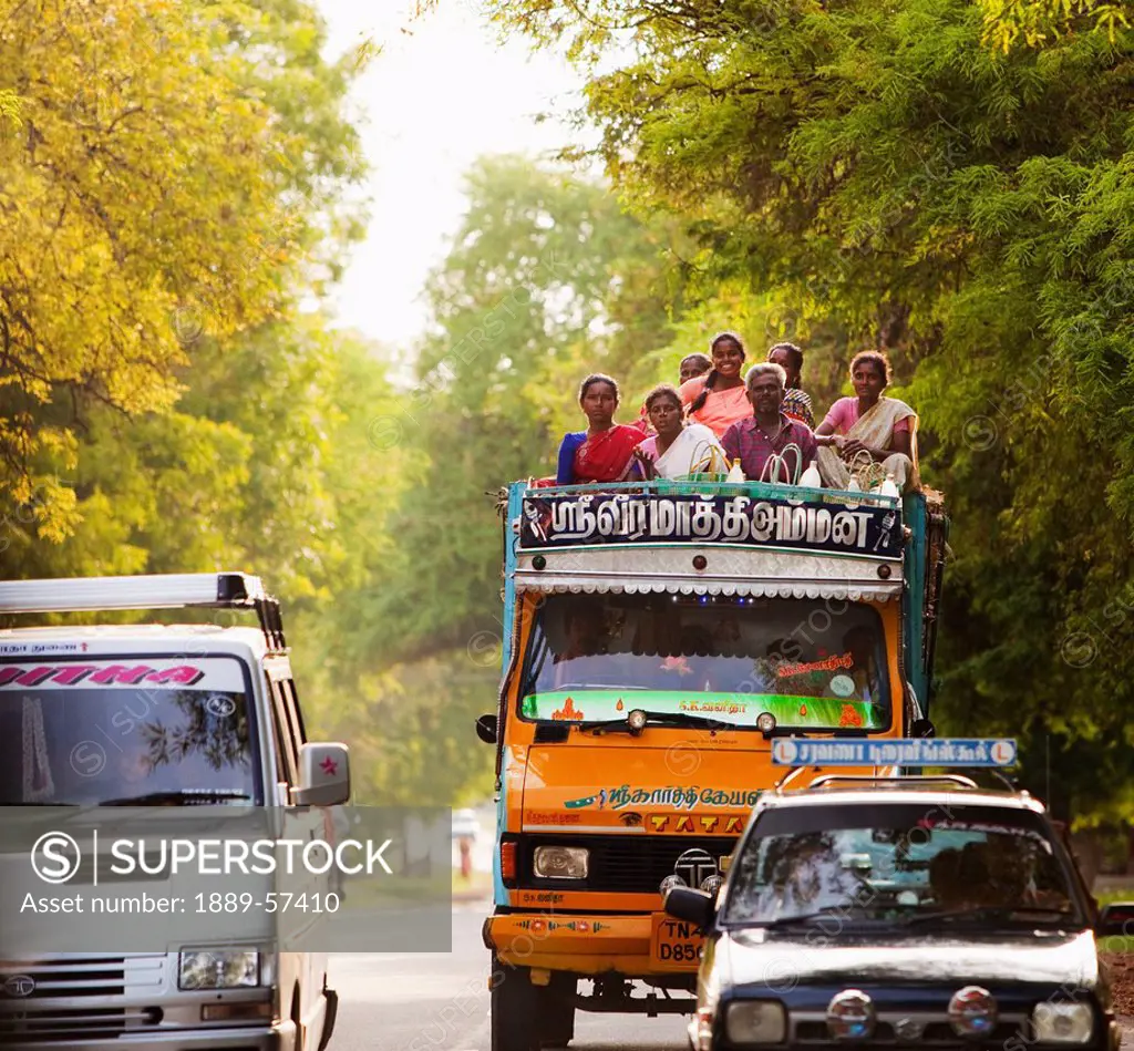 People Riding On Top Of A Van For Transportation, Sathyamangalam, Tamil Nadu, India