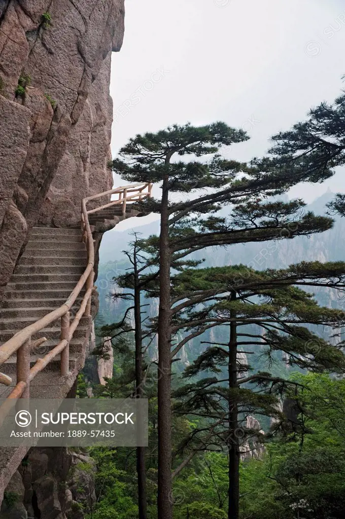 stairway on huang shan yellow mountain, tunxi, anhui, china