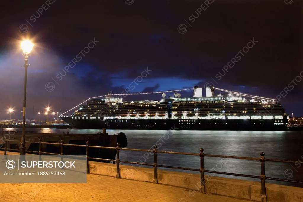 a cruise ship in the harbor illuminated at night, south shields, tyne and wear, england