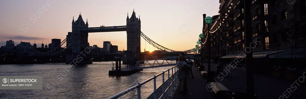 Tower Bridge,London,England,United Kingdom,Silhouette of bridge at sunset