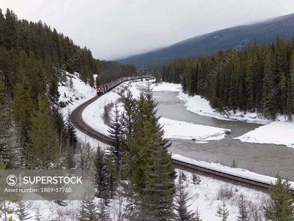 Railroad through Banff, Alberta, Canada