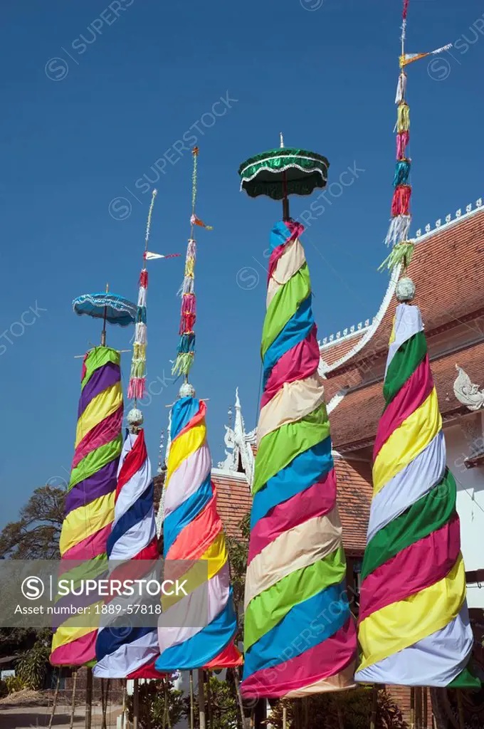 Colorful ornamentation outside Buddhist temple, Thailand