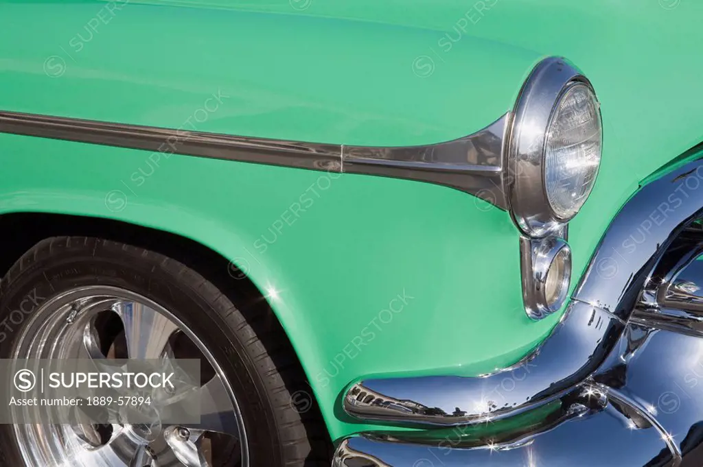 Detail of vintage 1953 Oldsmobile car, San Bernardino, California, USA