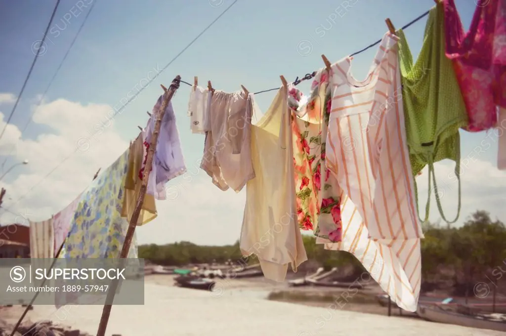 Laundry hanging on clothesline, Brazil