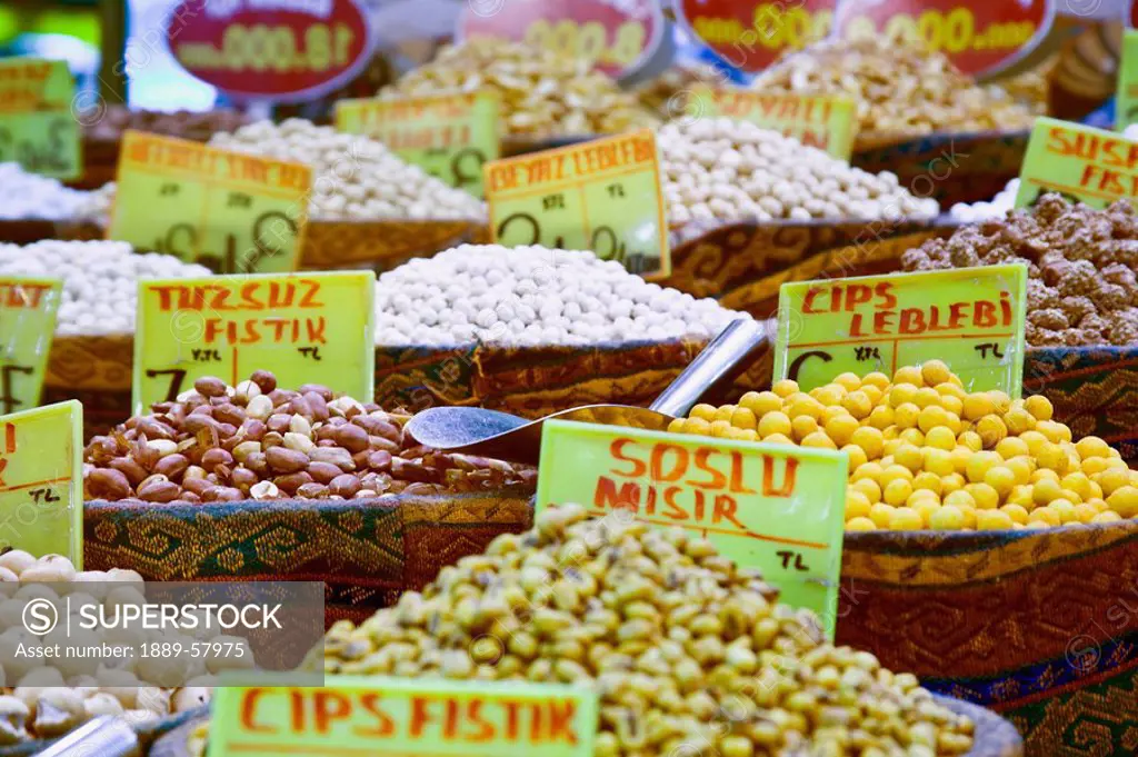 Fresh beans at outdoor market, Istanbul, Turkey