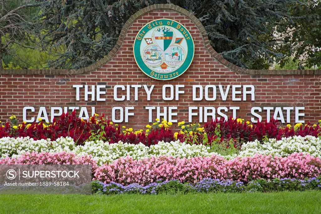 City welcome sign, Dover, Delaware, USA