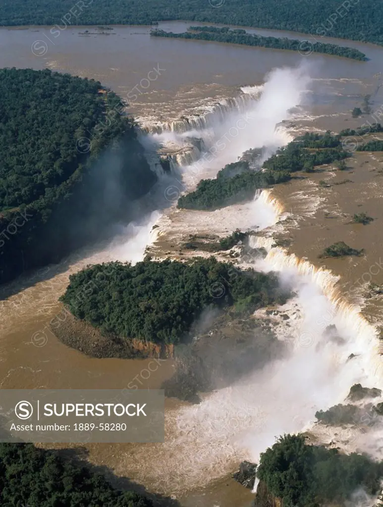 Aerial of waterfall, Iguazu Falls, Brazil