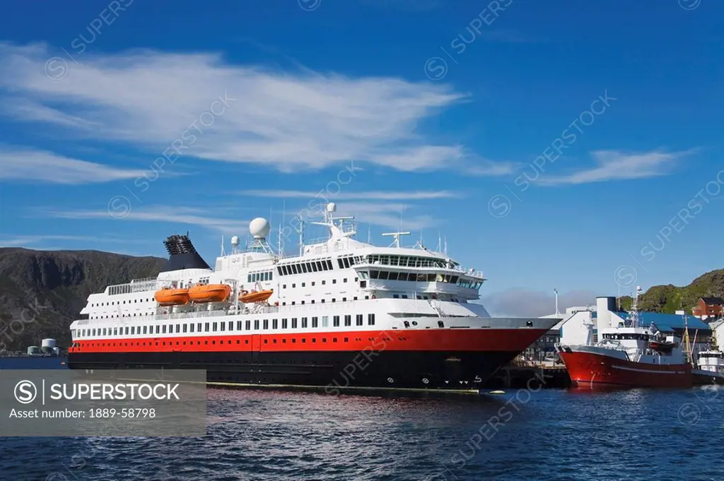 Ferry boat in Honningsvag port, Mageroy Island, Norway, Scandinavia
