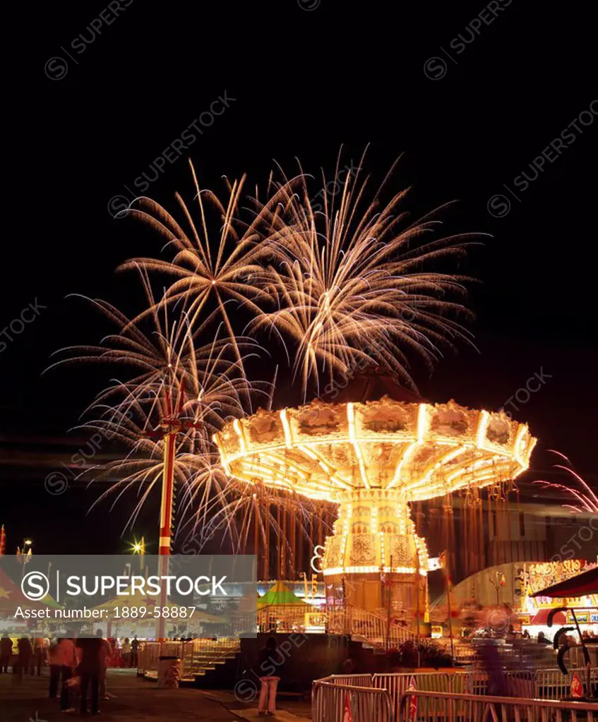 Fireworks and midway rides, Calgary, Alberta, Canada