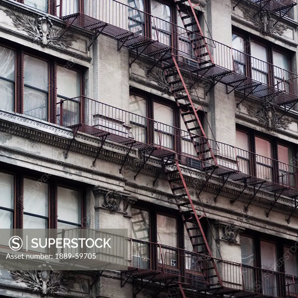 Fire escape on building exterior, Manhattan, New York, USA
