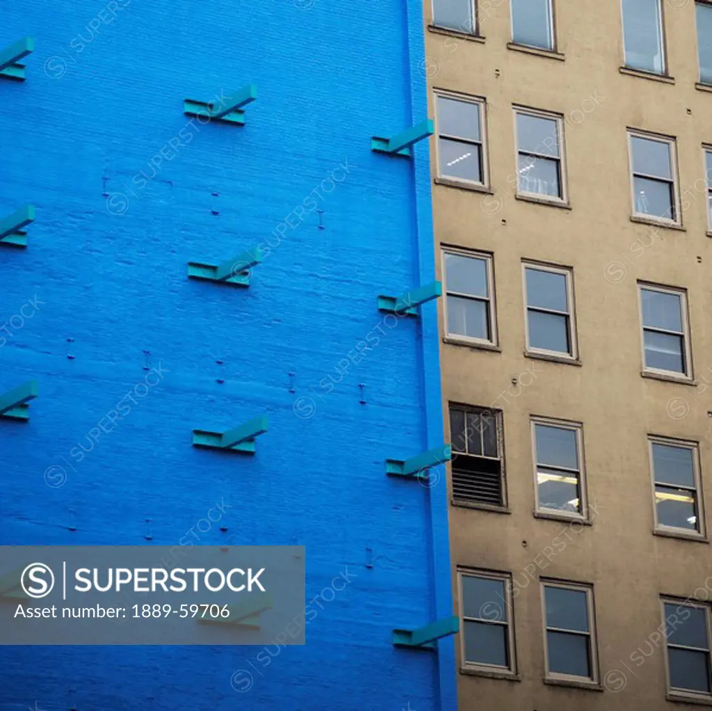Blue building exterior, Manhattan, New York, USA