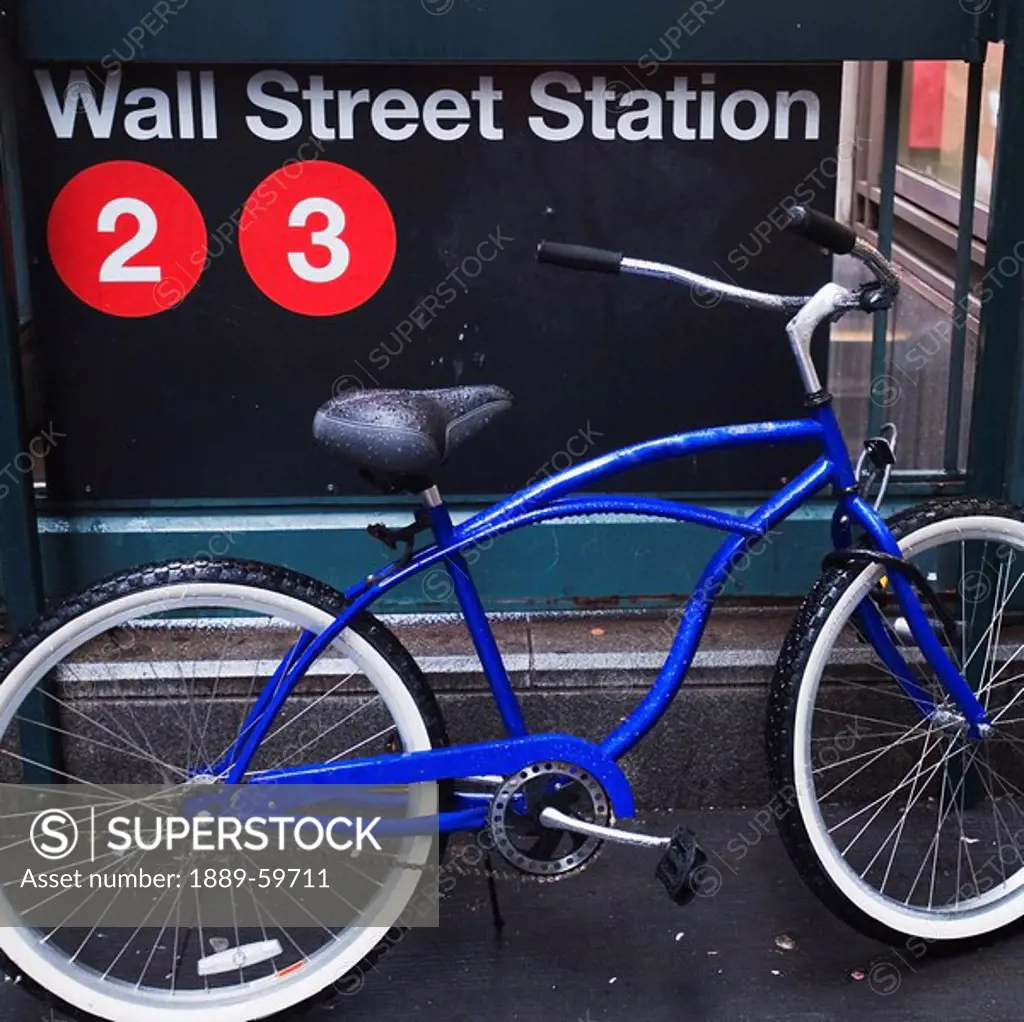 Bicycle parked on Wall street, New York City, New York, United States of America