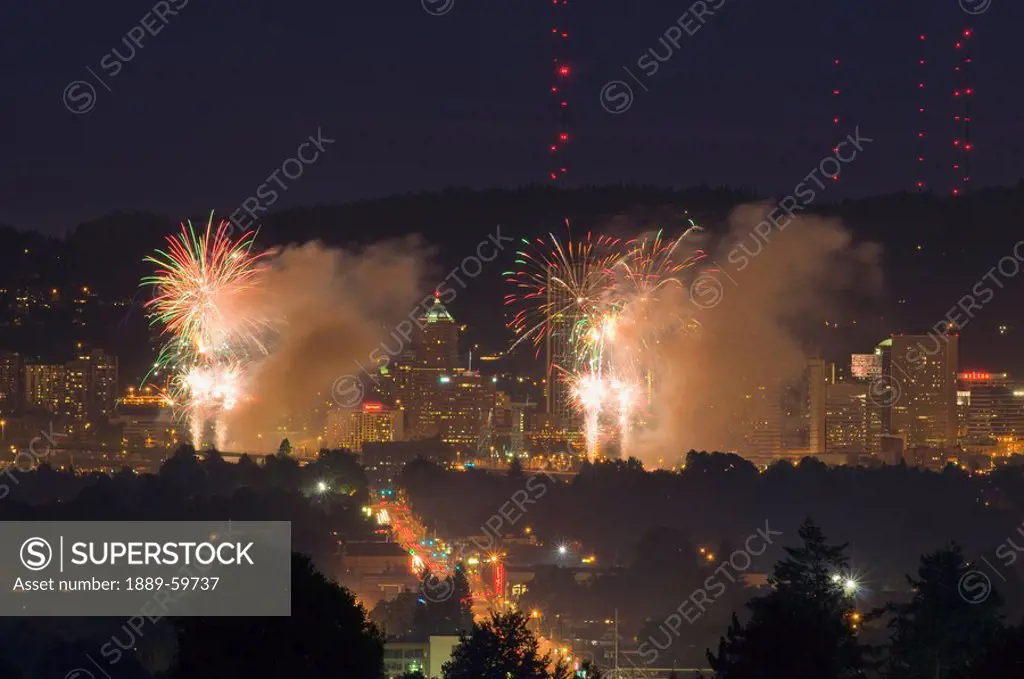 Fireworks display, Portland, Oregon, USA