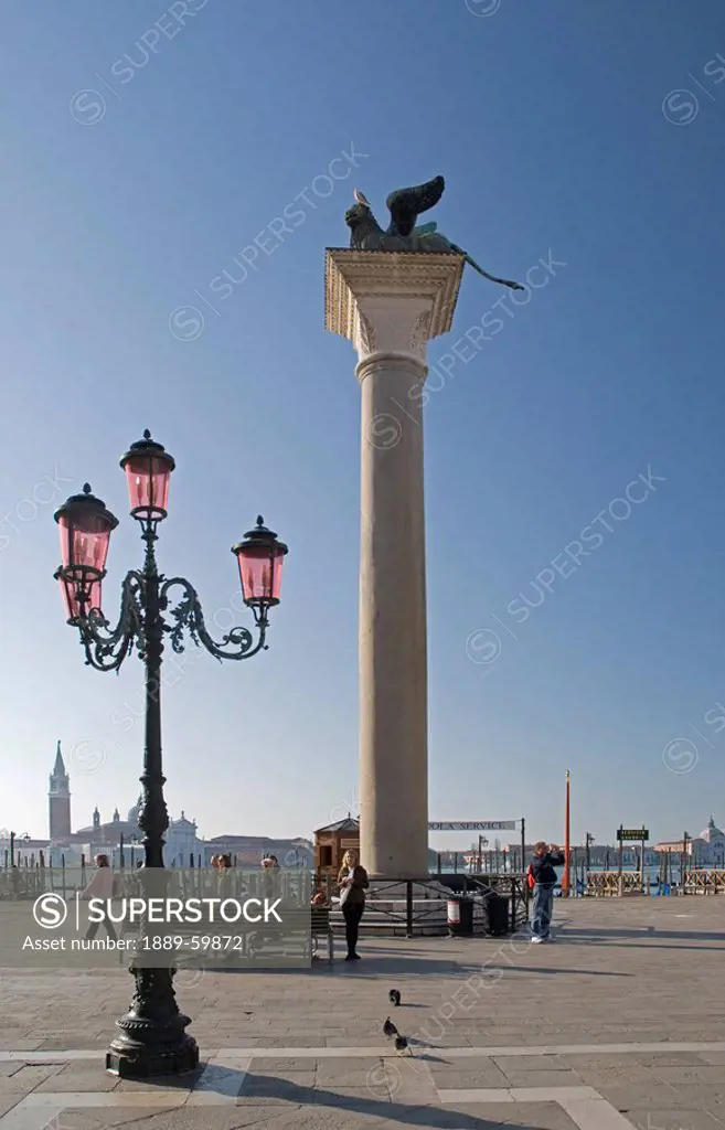 Venice, Veneto, Italy, The Lion Column In St. Mark´s Square