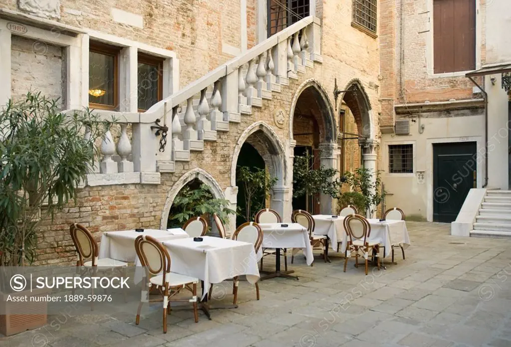 Venice, Italy, Restaurant Tables In A Small Square