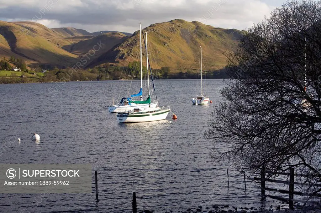 Patterdale, Cumbria, England, Boats Mooring On Ullswater In Lake District National Park