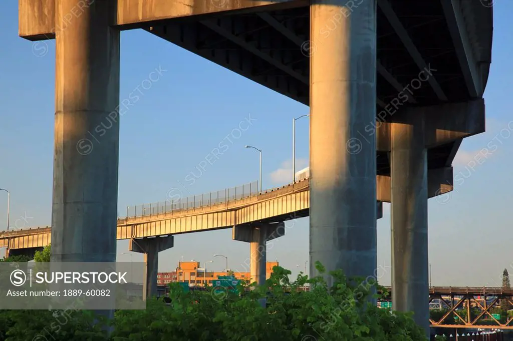 Portland, Oregon, United States Of America, Concrete Supports Of A Bridge Along The Willamette River