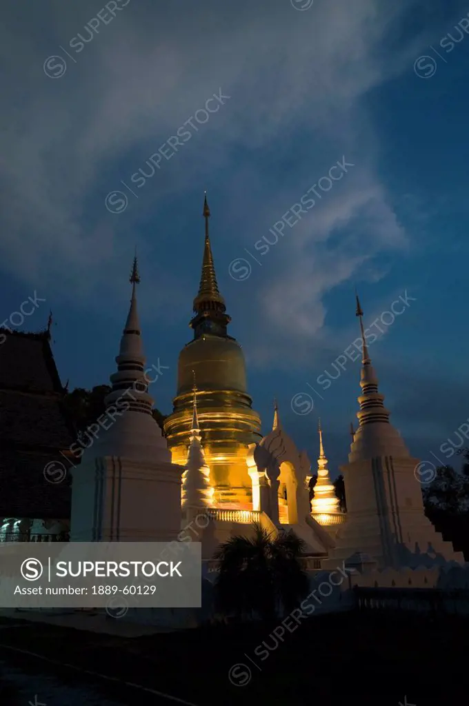 Chiang Mai, Thailand, Wat Suan Dok Temple Illuminated At Dusk