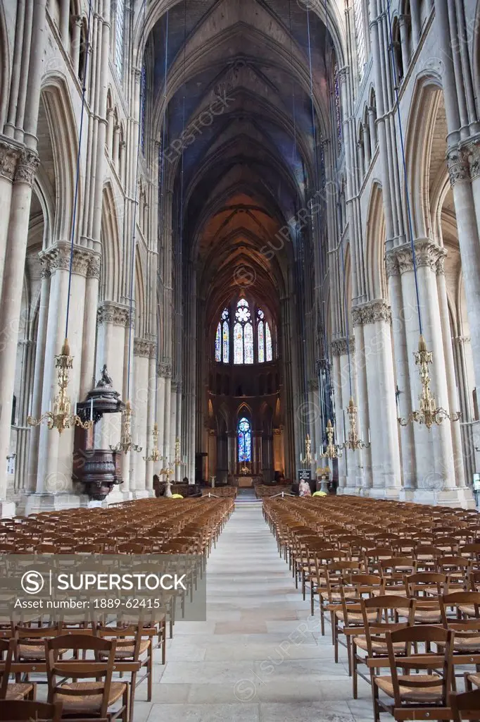 the nave in reims cathedral, reims, france