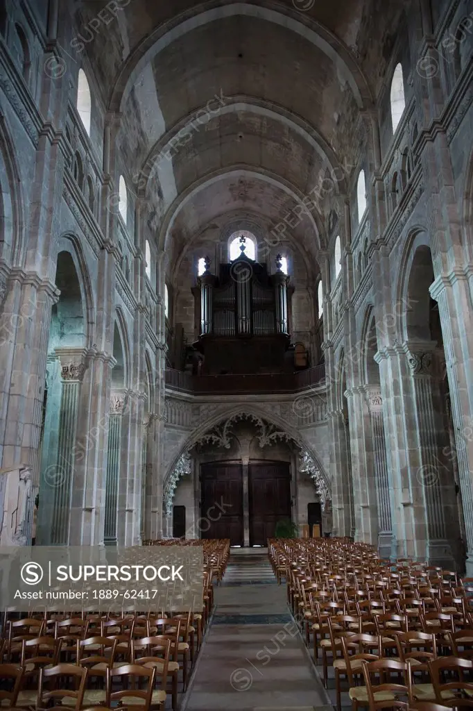nave with romanesque capitals in st. lazarus´ cathedral, autun, bergandy, france