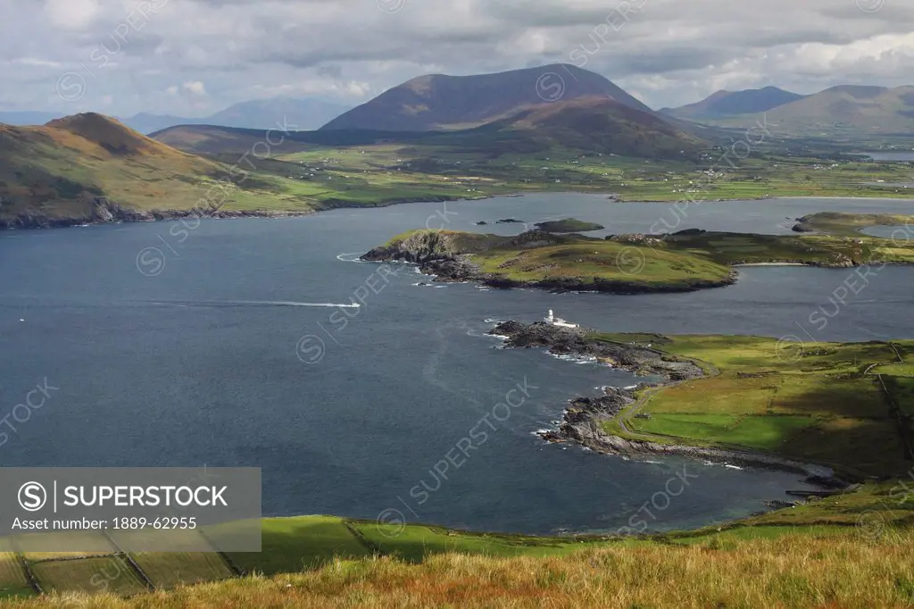view of valentia island from geokaun mountain on the ring of kerry in munster region, county kerry, ireland