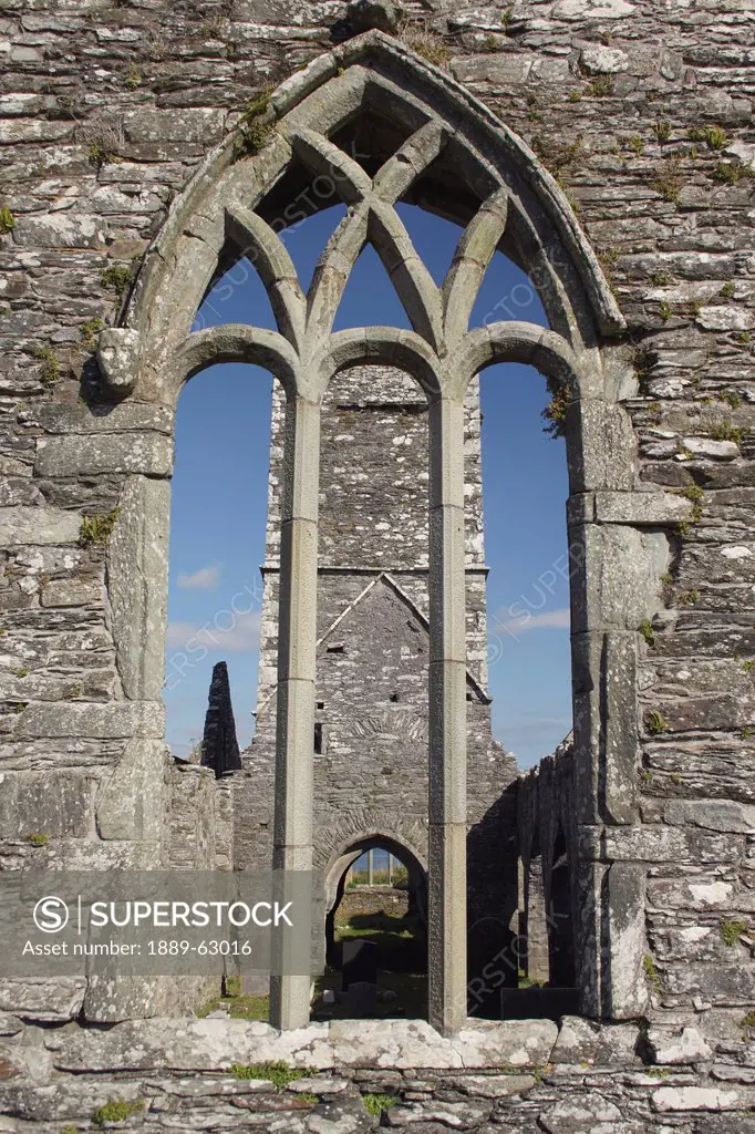 window frame of sherkin island abbey on sherkin island off the west cork coast in munster region, sherkin island, county cork, ireland