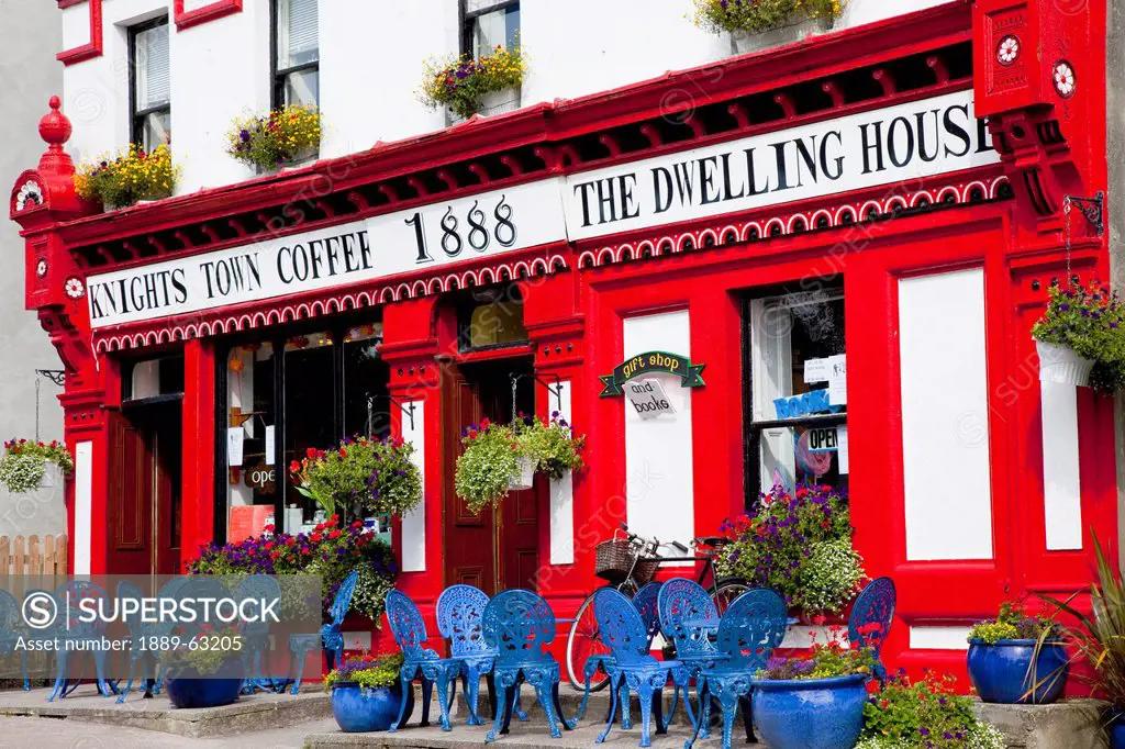 exterior of colorful coffee shop, knightstown, county kerry, ireland