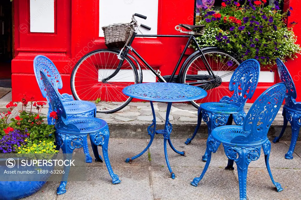 colorful cafe chairs, knightstown, county kerry, ireland
