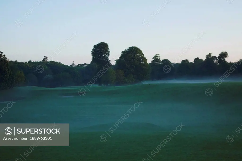 sprinklers on golf course, ashford castle golf club, cong, county mayo, ireland