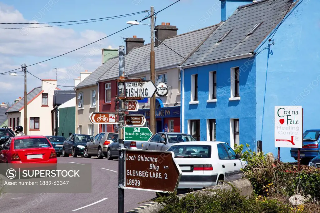 irish village street, ardgroom, county cork, ireland