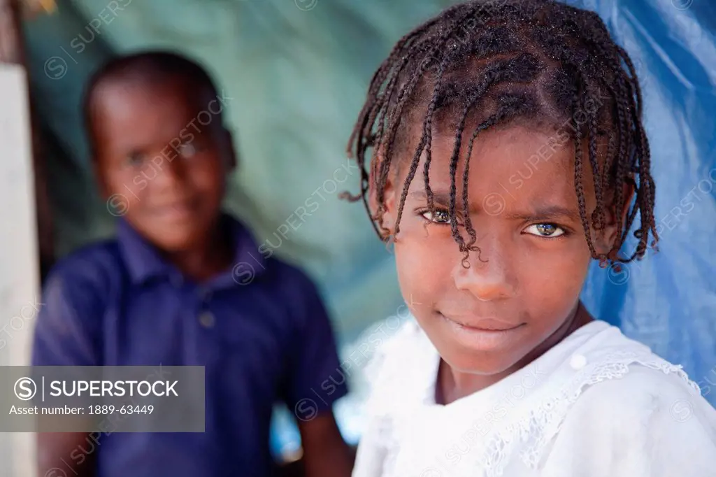 two children in their temporary shelter after the earthquake, grand goave, haiti