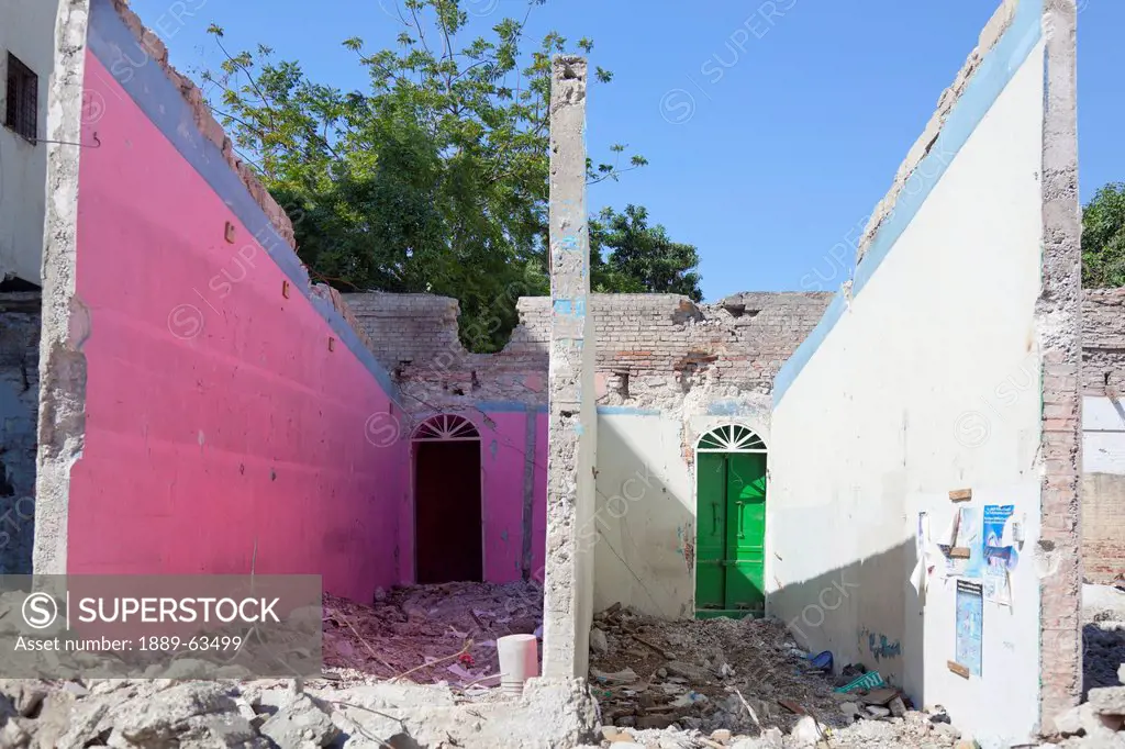 collapsed walls of a building after the earthquake, port_au_prince, haiti
